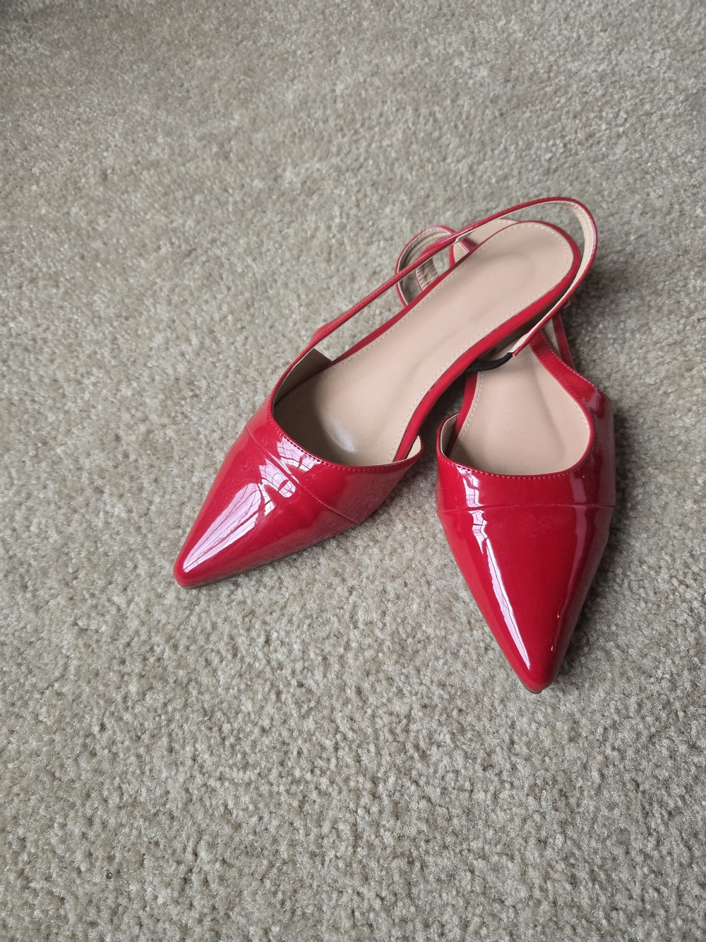 Women's Red Patent Pointed Toe Slingback Flats
